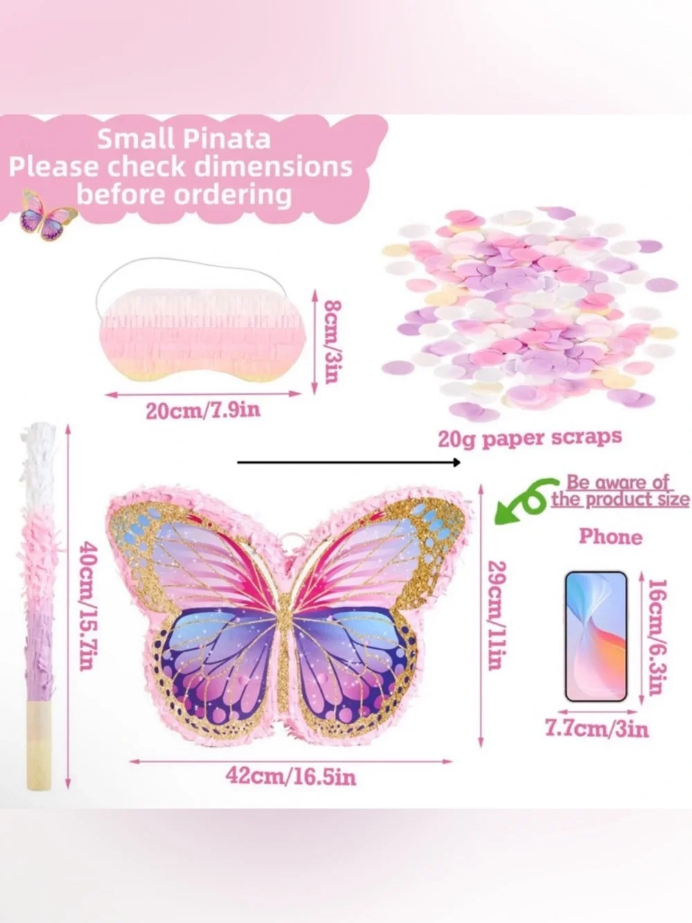 Butterfly Small Piñata Party Decoration - Pink